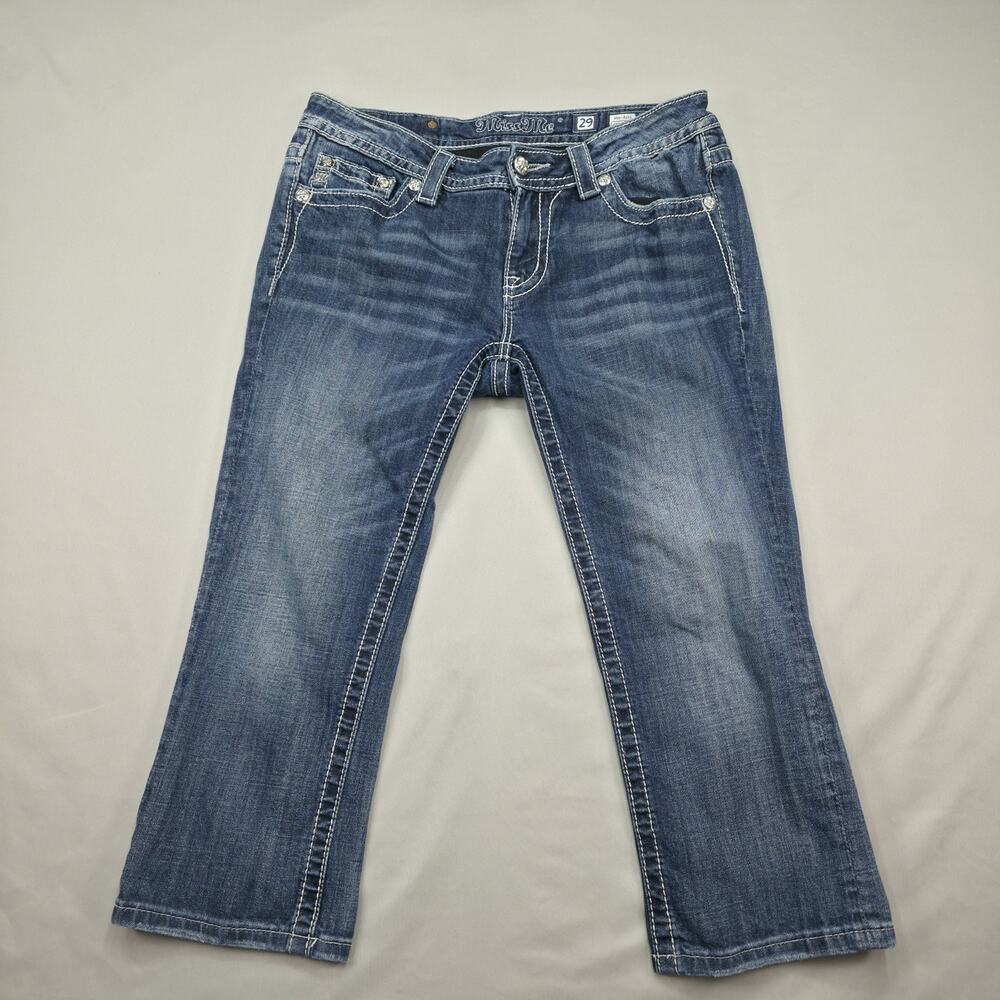Miss Me Womens Jeans 29 Mid Rise Capri Crop Rhinestone Bling Western Y2K